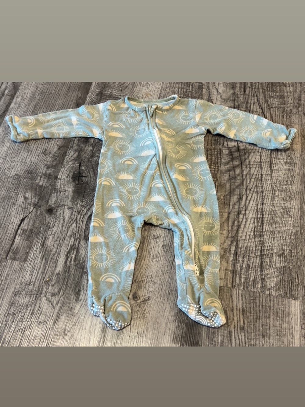 Kids Light Blue Footed One-Piece Pajama with Sun & Rainbow Print